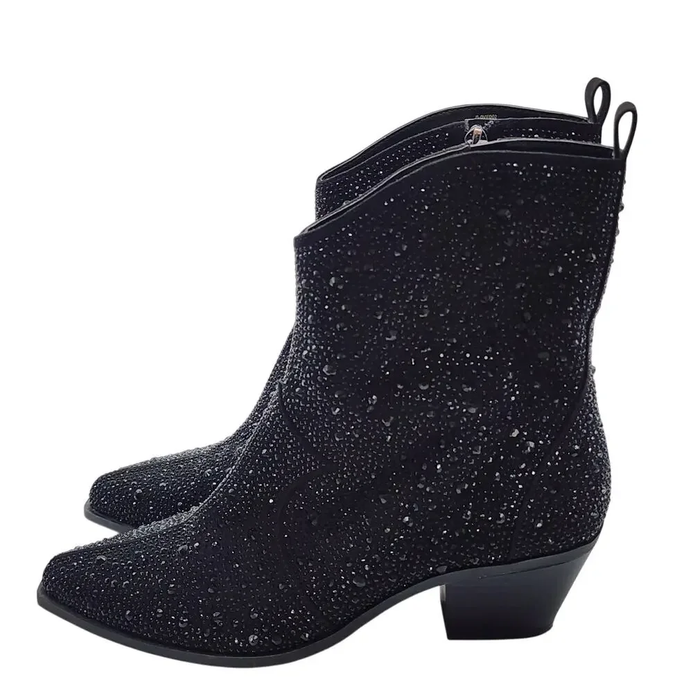Jessica Simpson Womens Size 9.5 Oviedo Black Rhinestone Western Booties - Picture 6 of 10